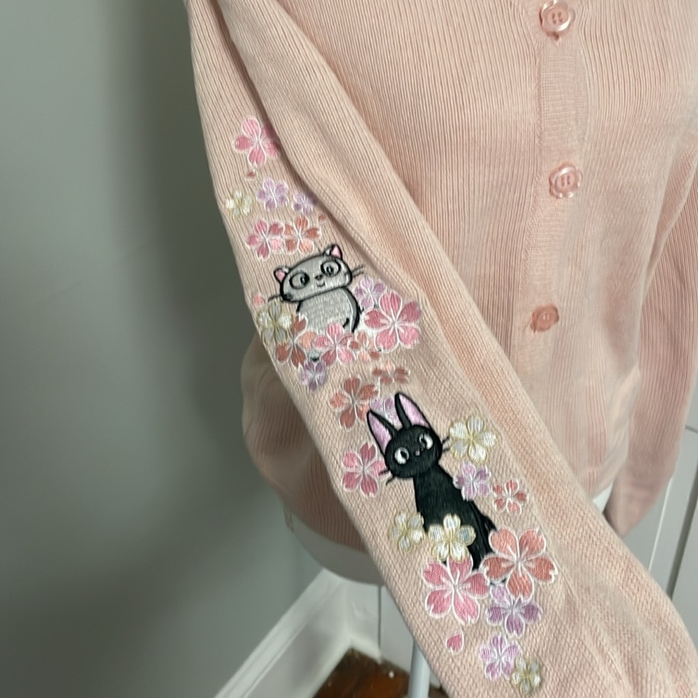 Hot Topic Pink Embroidered Button-Up Cardigan